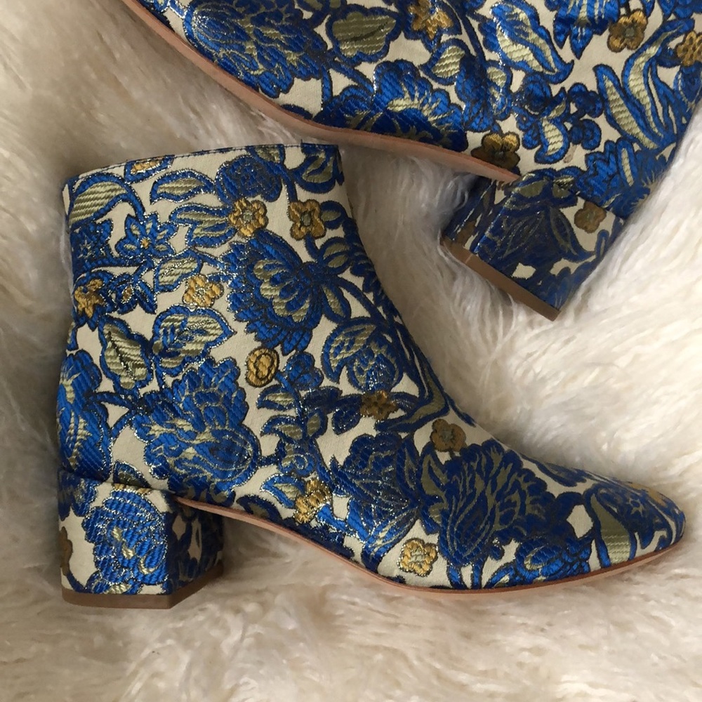 Tory Burch Ltd. Ed Barcode Jacquard Ankle Fabric Block Heel Booties